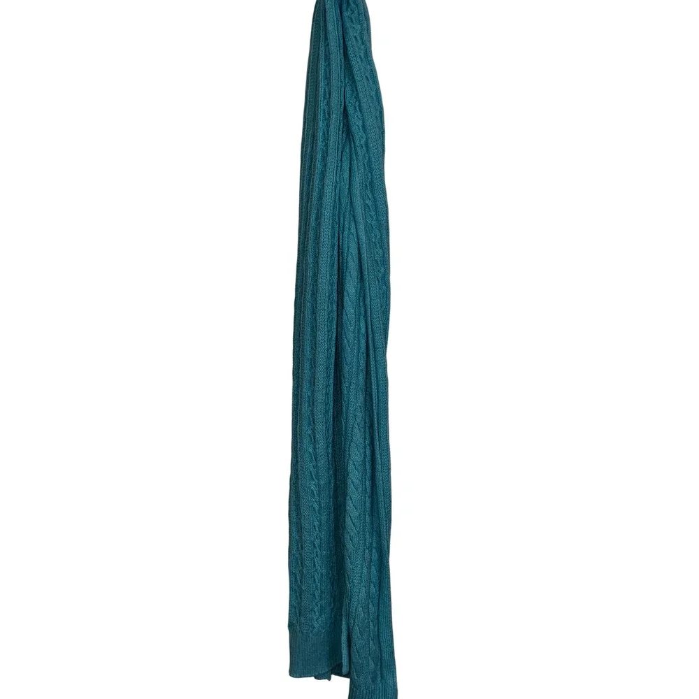 Talbots Cable Knit Scarf Women OS Turquoise Blue Extra Long Soft Cozy Winter